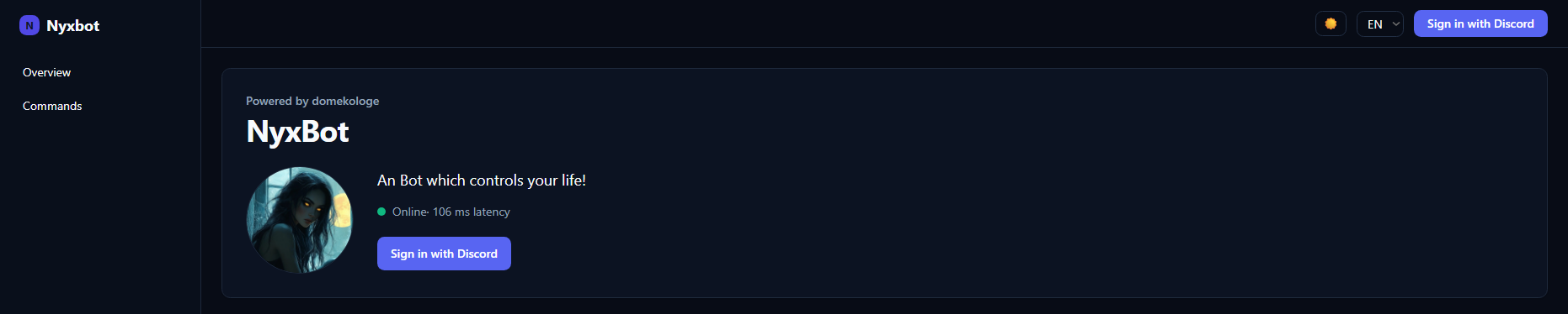 Screenshot: first login screen with the Discord button