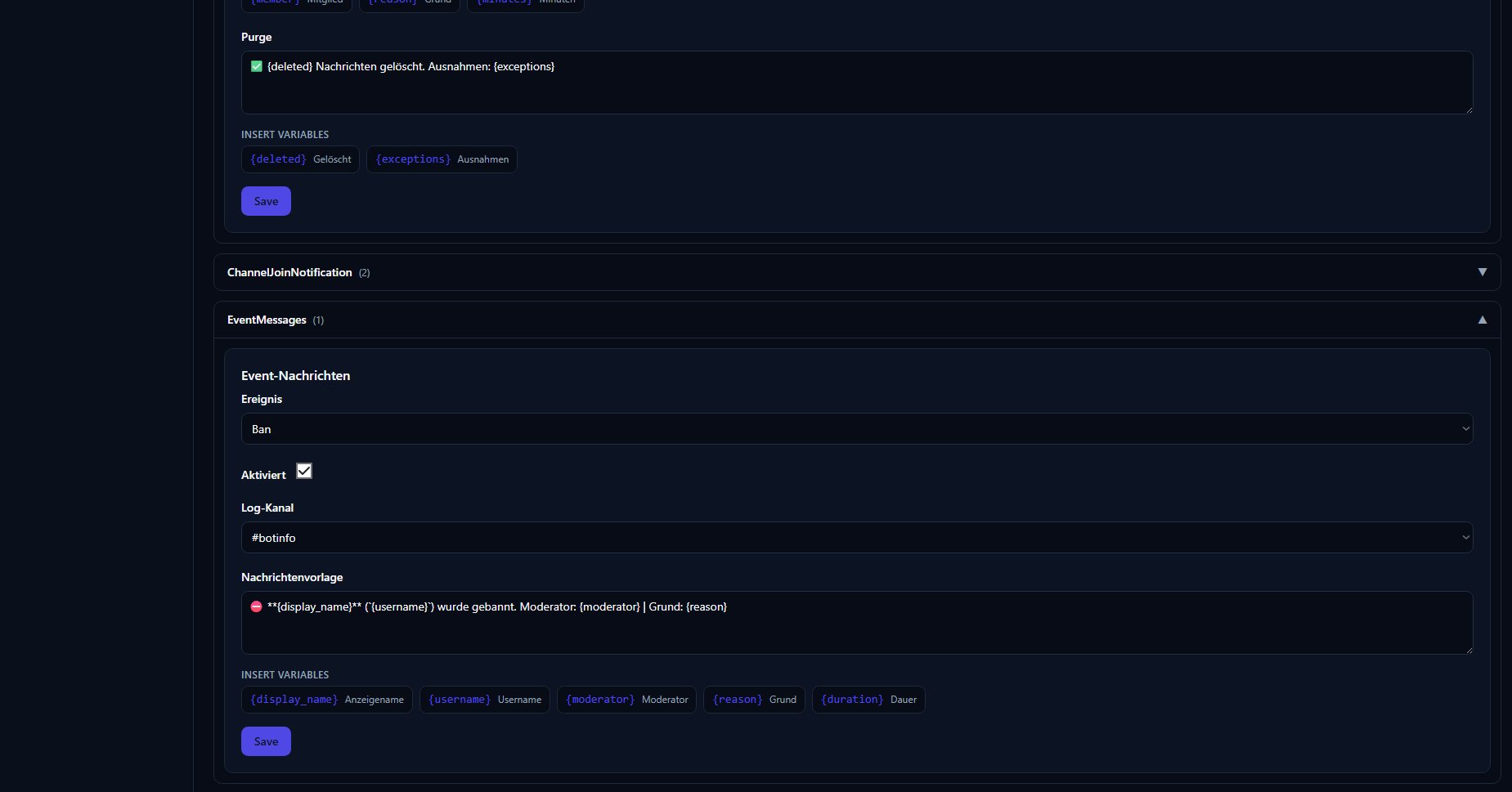 Screenshot: a cog's module with tabs in the dashboard