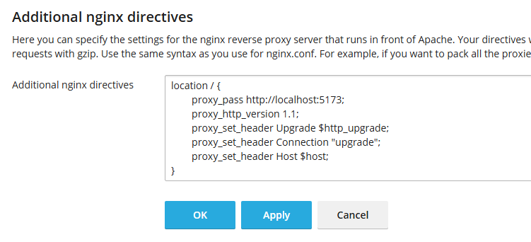 Screenshot: dashboard running behind a reverse proxy on a custom domain