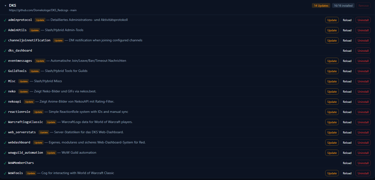 Screenshot: Downloader with collapsible repos and update badges