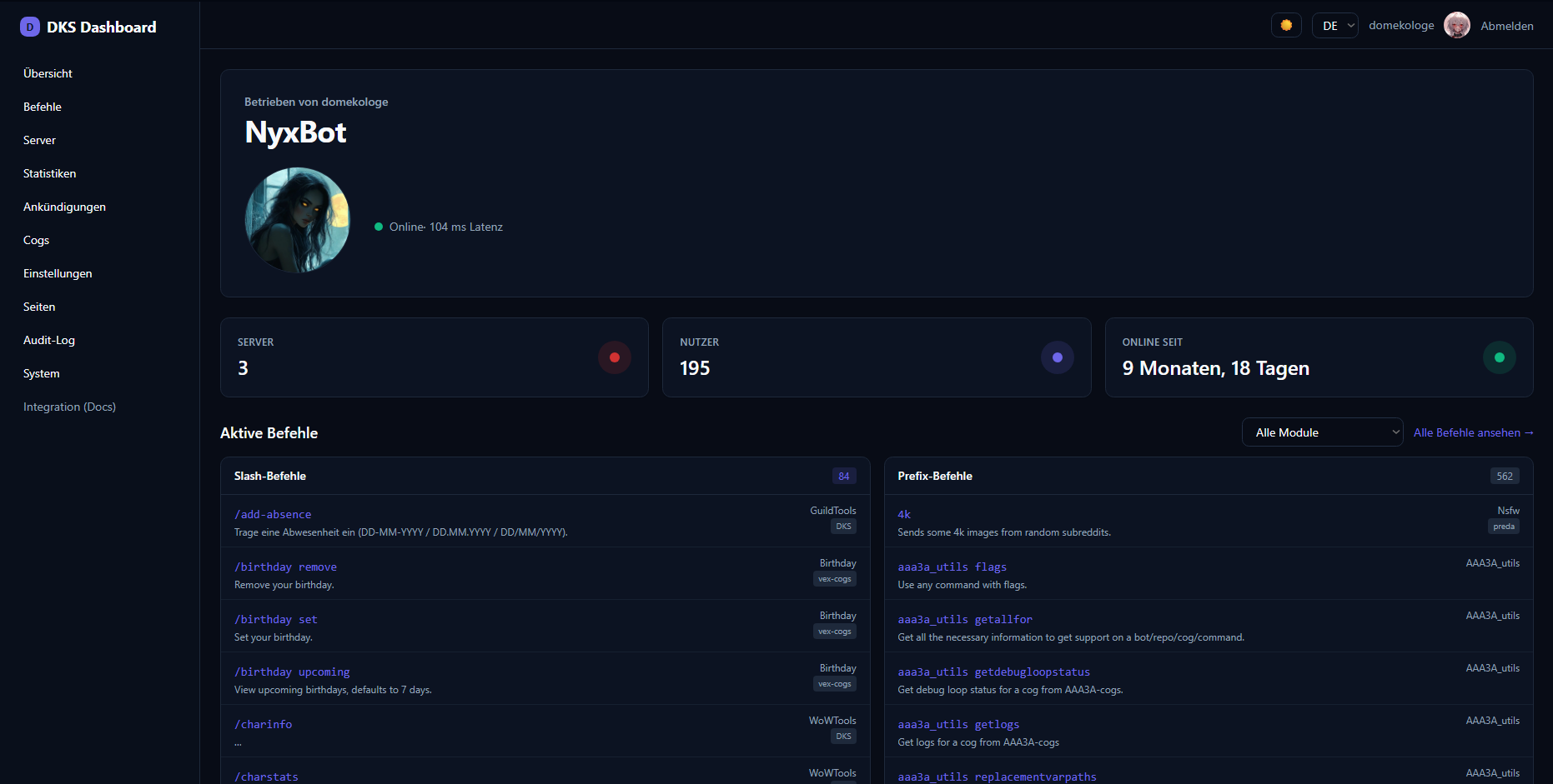 Screenshot: PDC Redbot Webapp dashboard landing page
