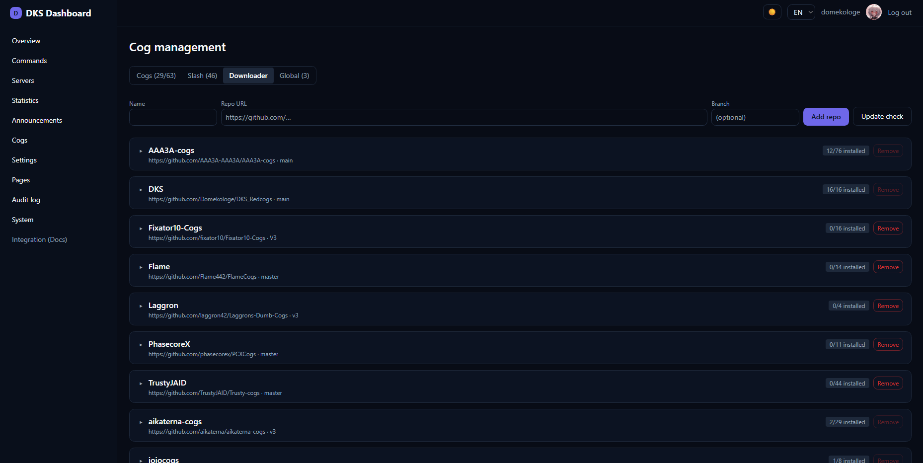 Screenshot: Downloader Tab