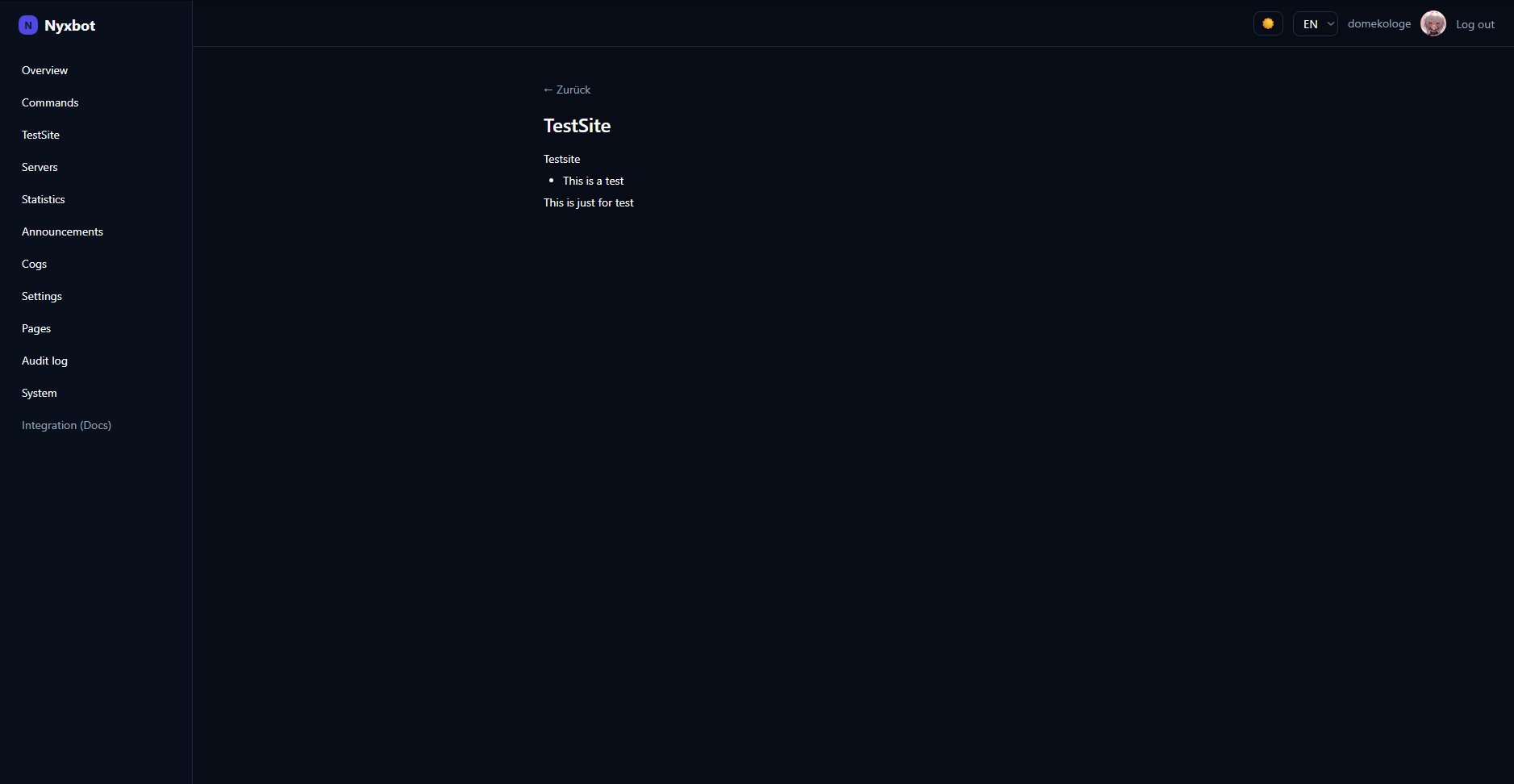 Screenshot: a rendered public custom page